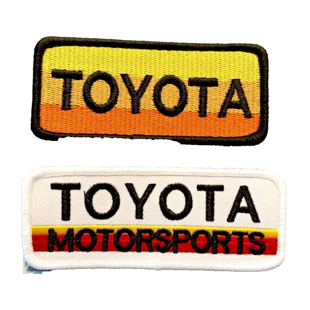 (2) Toyota Yellow + White Motorsports Racing Truck Car 4in Patch Iron / Sew-On